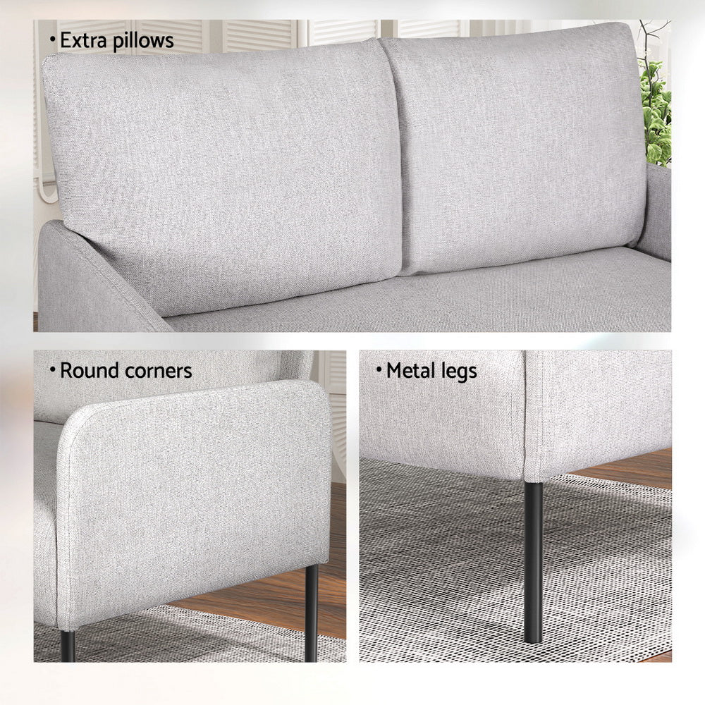 Armchair 2-Seater Sofa Accent Chair Loveseat Grey Linen Fabric Metal Leg