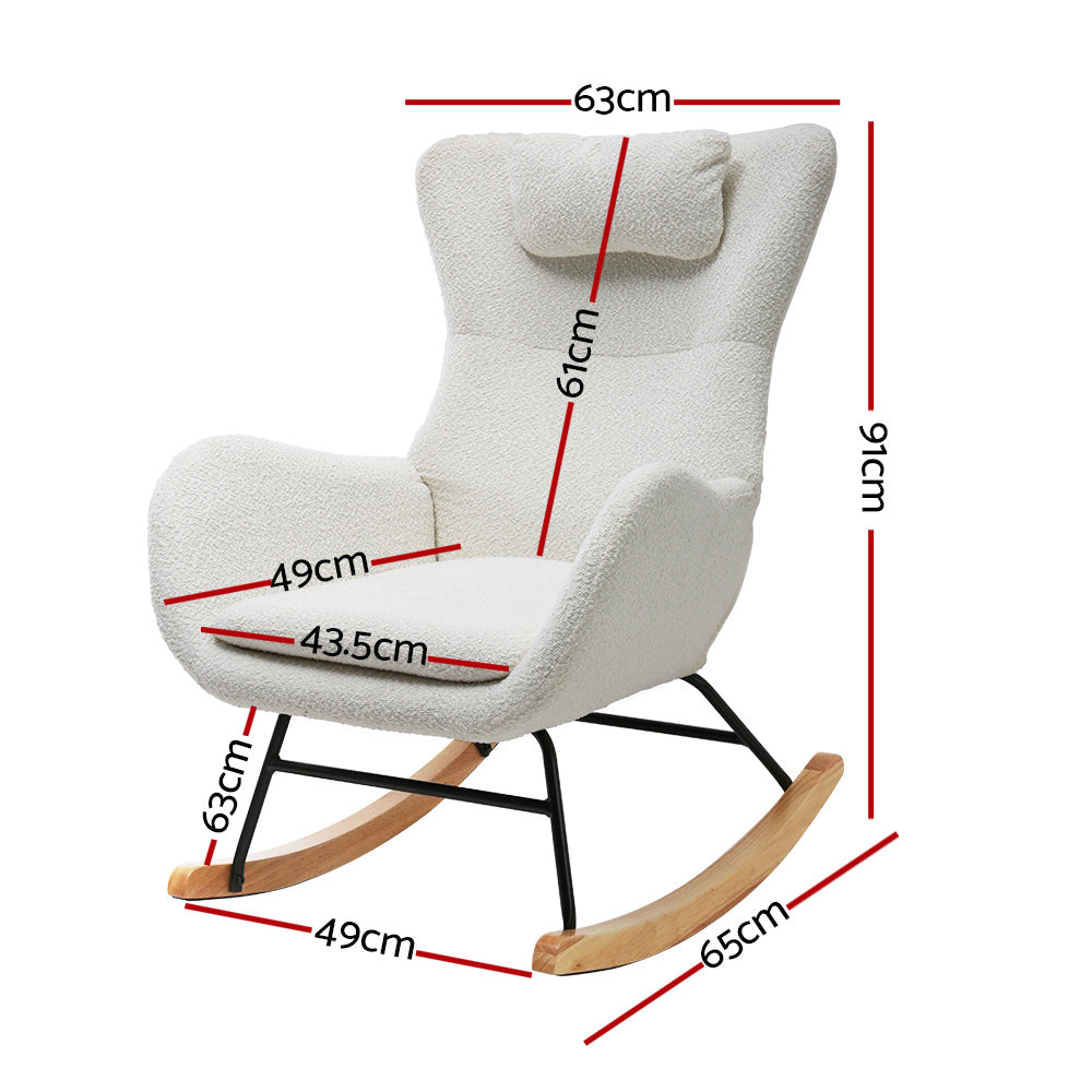 Rocking Armchair Feeding Chair Boucle Fabric Armchairs Lounge Sofa White