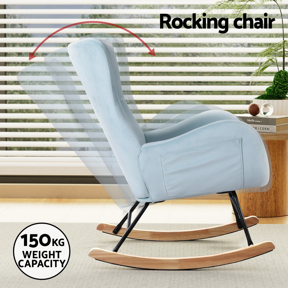 Rocking Chair Velvet Armchair Feeding Chair Blue