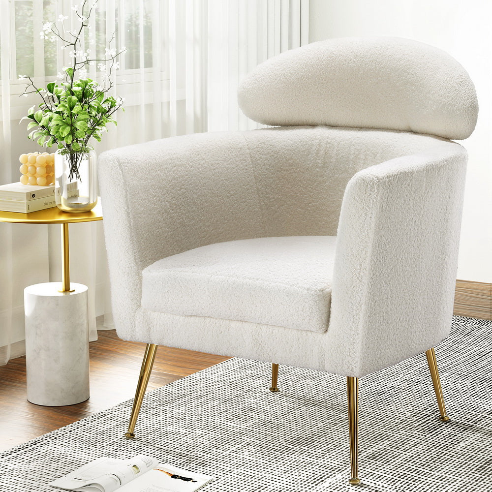 Armchair Boucle Fabric White Yoli