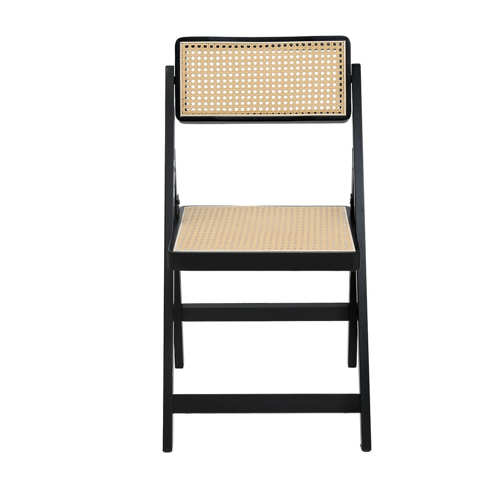 Dining Chair Wooden Rattan Foldable Black