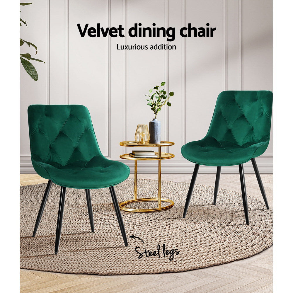 Dining Chairs Velvet Green Set of 2 Starlyn