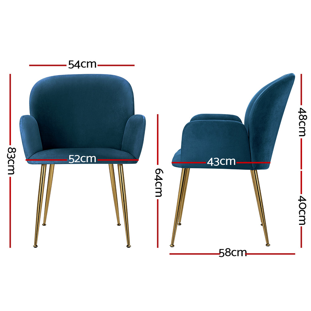 Dining Chairs Set of 2 Kynsee Armchair Cafe Upholstered Velvet - Blue