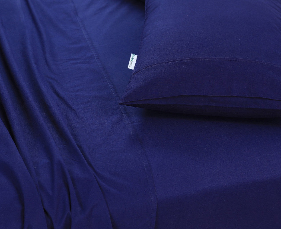 100% Egyptian Cotton Vintage Washed 500TC Navy Blue King Bed Sheets Set