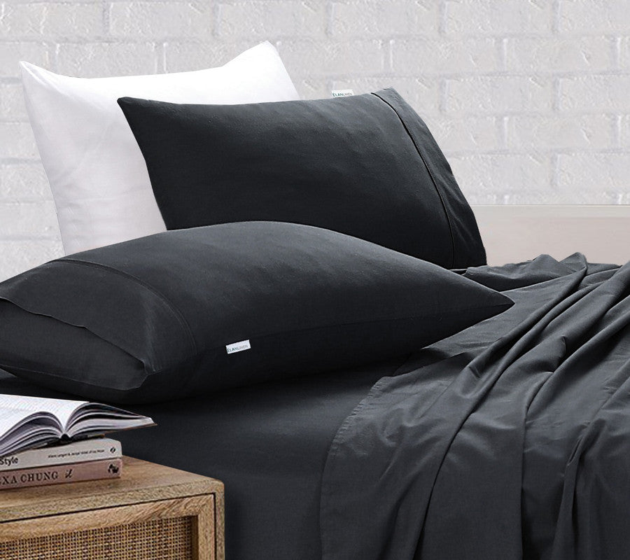 100% Egyptian Cotton Vintage Washed 500TC Charcoal King Single Bed Sheets Set