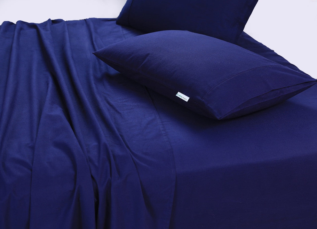 100% Egyptian Cotton Vintage Washed 500TC Navy Blue King Single Bed Sheets Set