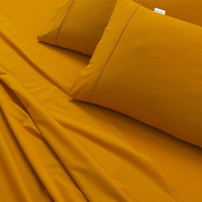 100% Egyptian Cotton Vintage Washed 500TC Mustard 50 cm Deep Mega King Bed Sheets Set