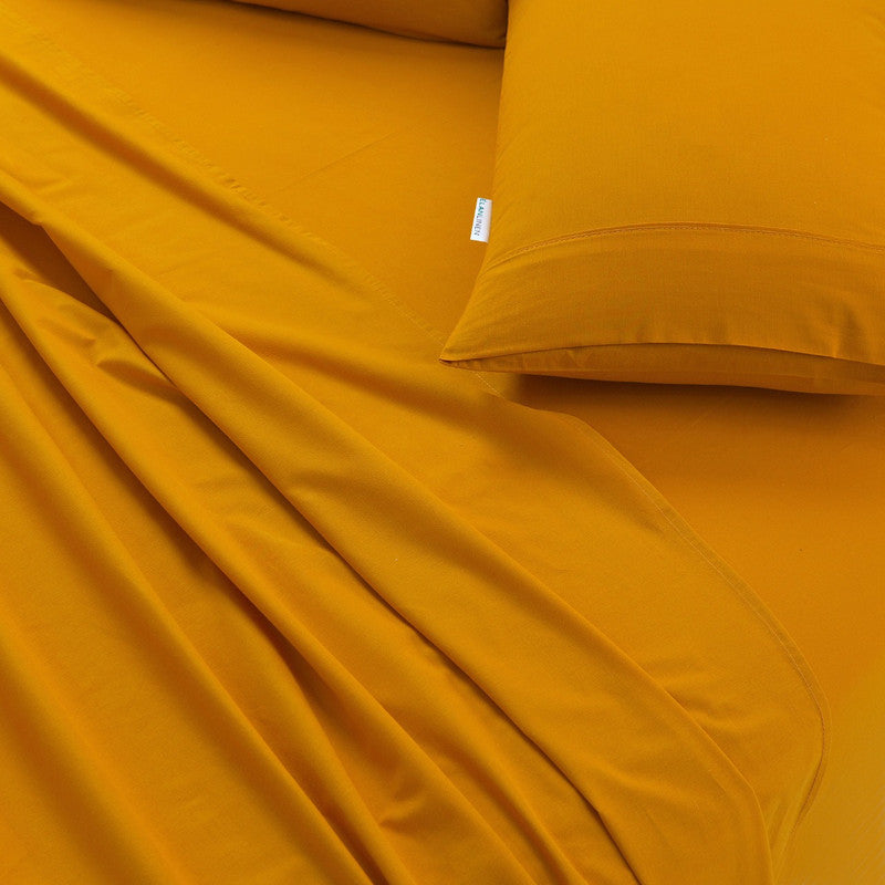 100% Egyptian Cotton Vintage Washed 500TC Mustard 50 cm Deep Mega Queen Bed Sheets Set