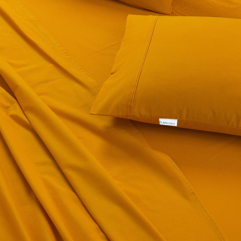 100% Egyptian Cotton Vintage Washed 500TC Mustard 50 cm Deep Mega Queen Bed Sheets Set