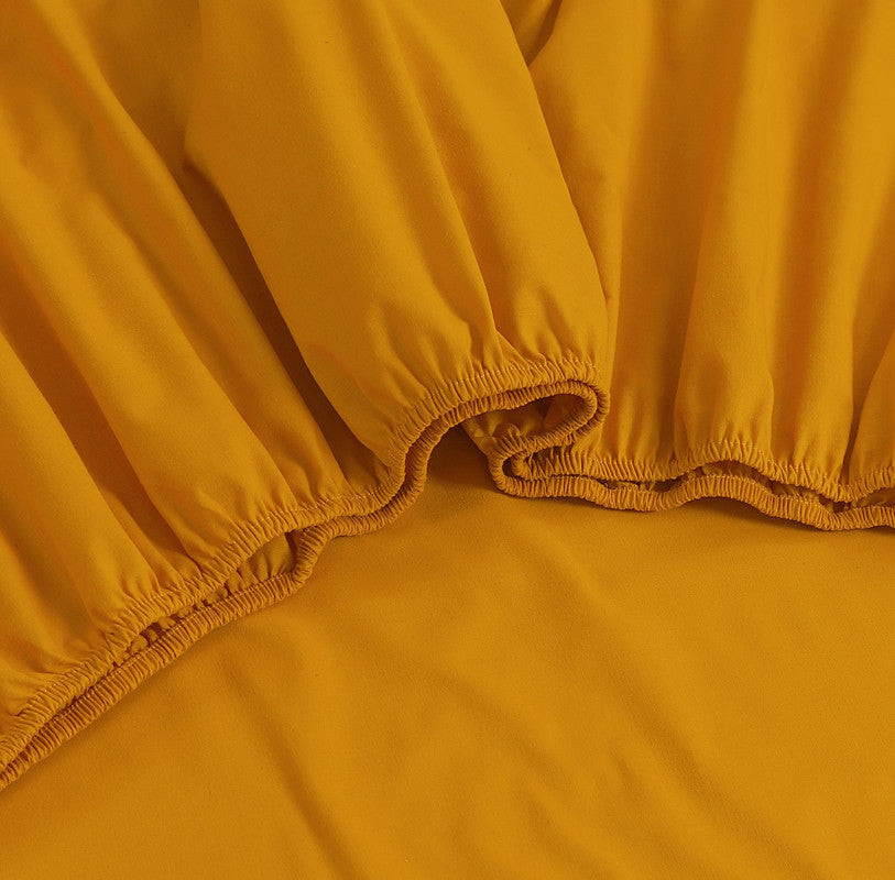 100% Egyptian Cotton Vintage Washed 500TC Mustard 50 cm Deep Mega Queen Bed Sheets Set