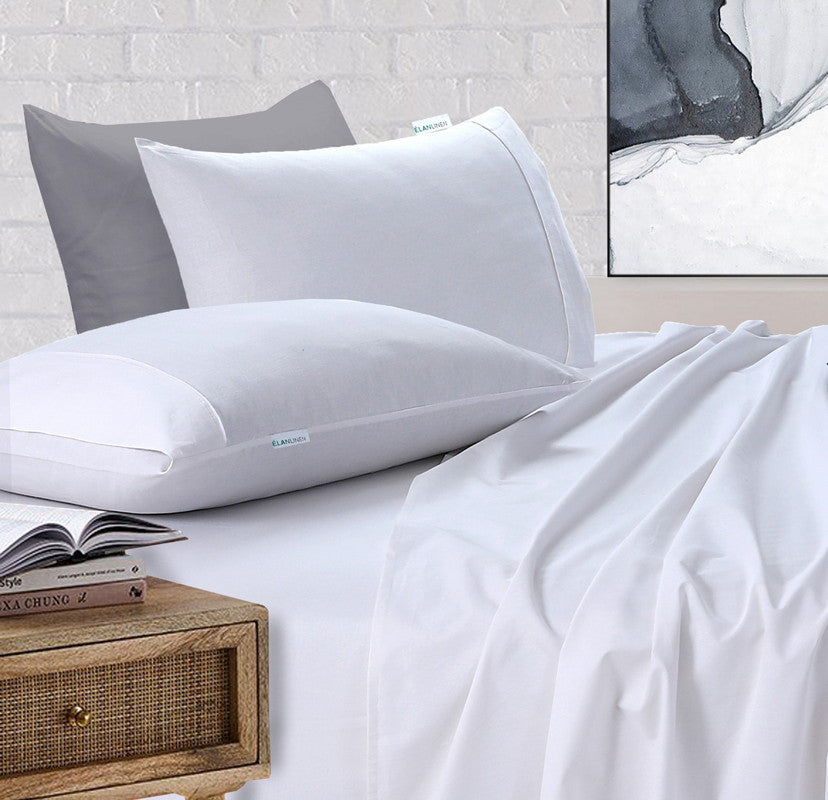 100% Egyptian Cotton Vintage Washed 500TC White Queen Bed Sheets Set