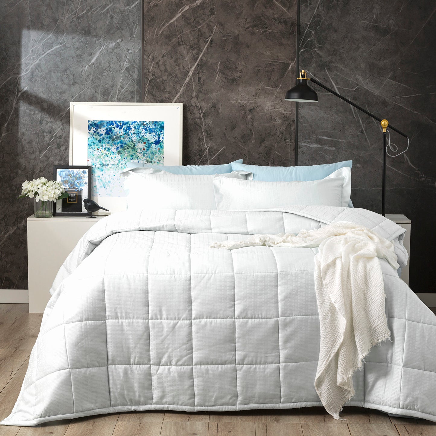 Binary 500 TC Cotton Jacquard White Comforter Set by Ddecor Home Queen