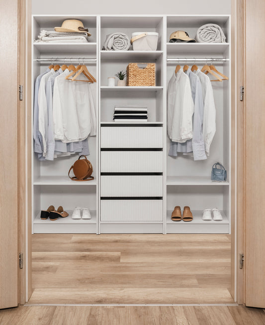 MALMO THREE SHELF/FOUR DRAWER WALK IN WARDROBE - FLUTED