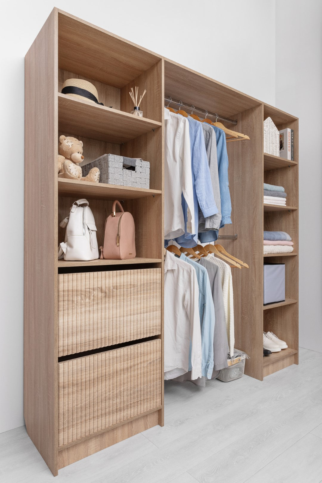 BASEL 2M WALK IN WARDROBE KIT - FLUTED - NATURAL OAK