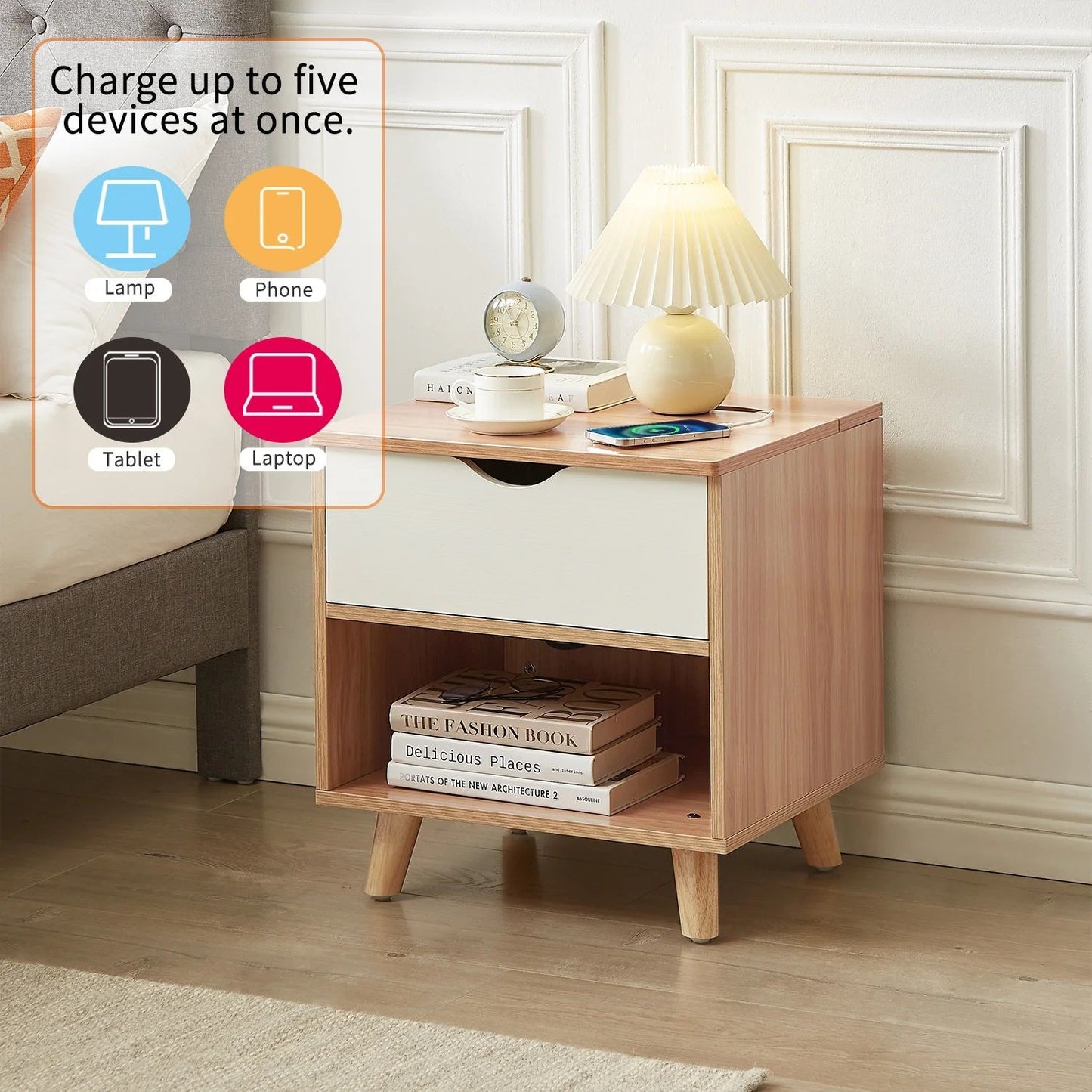 Bedside Table with Powerboard & USB Ports