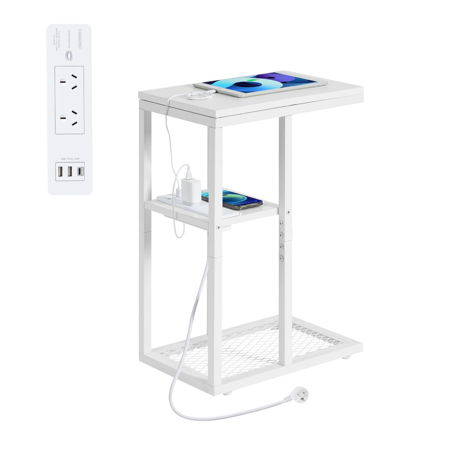 Bedside Table with Power - Chic Look, White