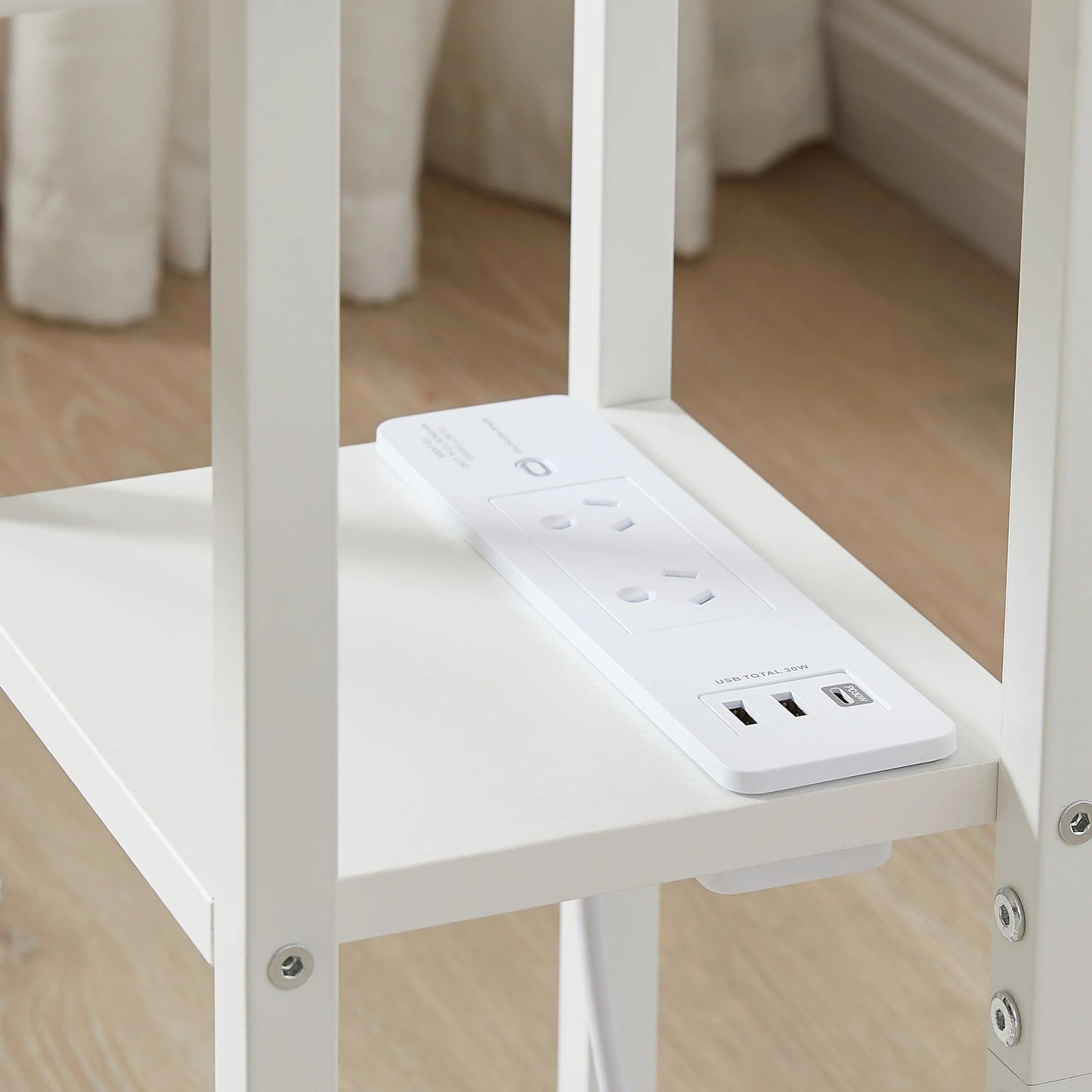 Bedside Table with Power - Chic Look, White