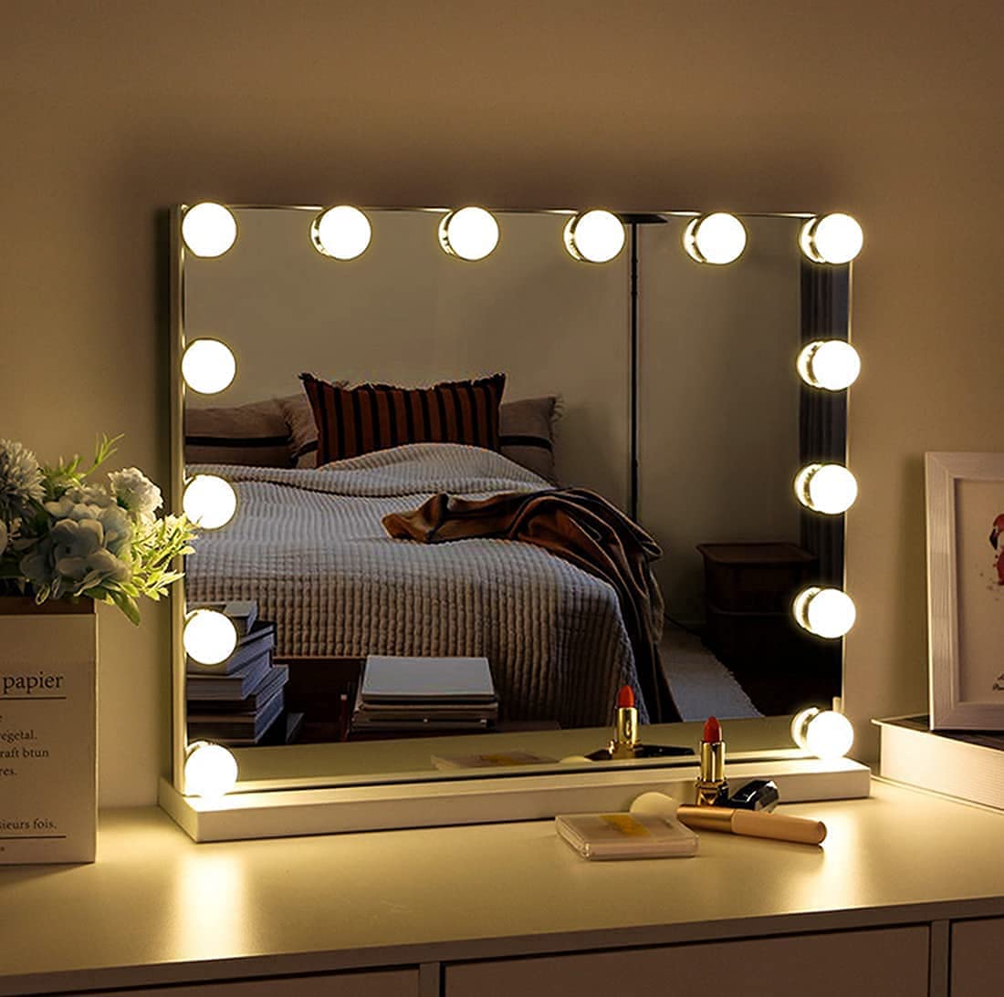 Hollywood Vanity Style LED Makeup Lights Mirror with 3 Color Modes Lights with 10 Dimmable Bulbs (Mirror Not Include)