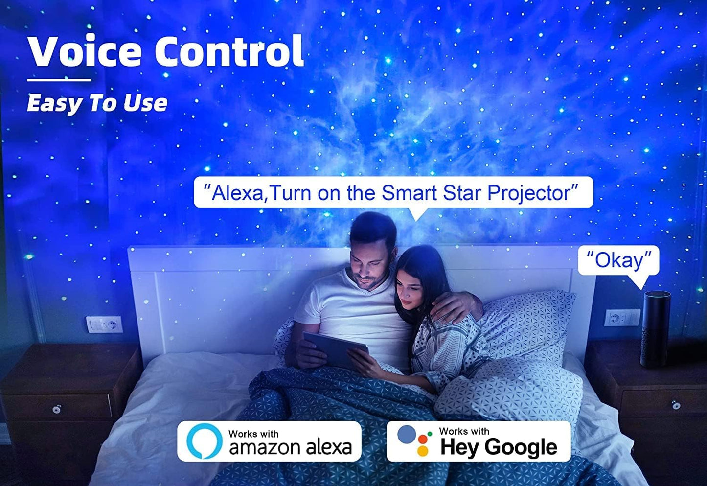 Star Projector Galaxy Light Bedroom connected with and Google Home