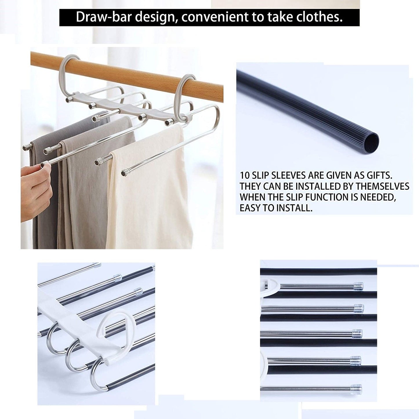 2 Pack Adjustable Multi-Layer 5 in 1 Pants Hanger for Wardrobe and Home Storage (White)