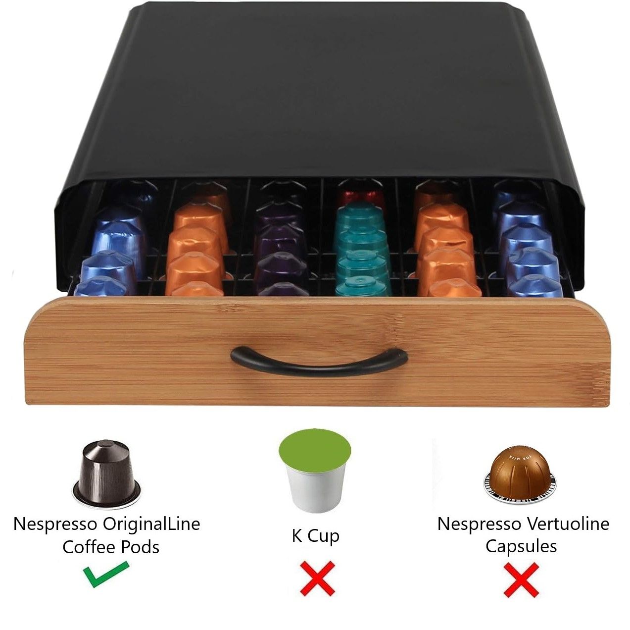 CARLA HOME Coffee Pods Holder Storage Drawer Compatible with 60 Nespresso Pods for Kitchen Storage & Organisation (Natural)