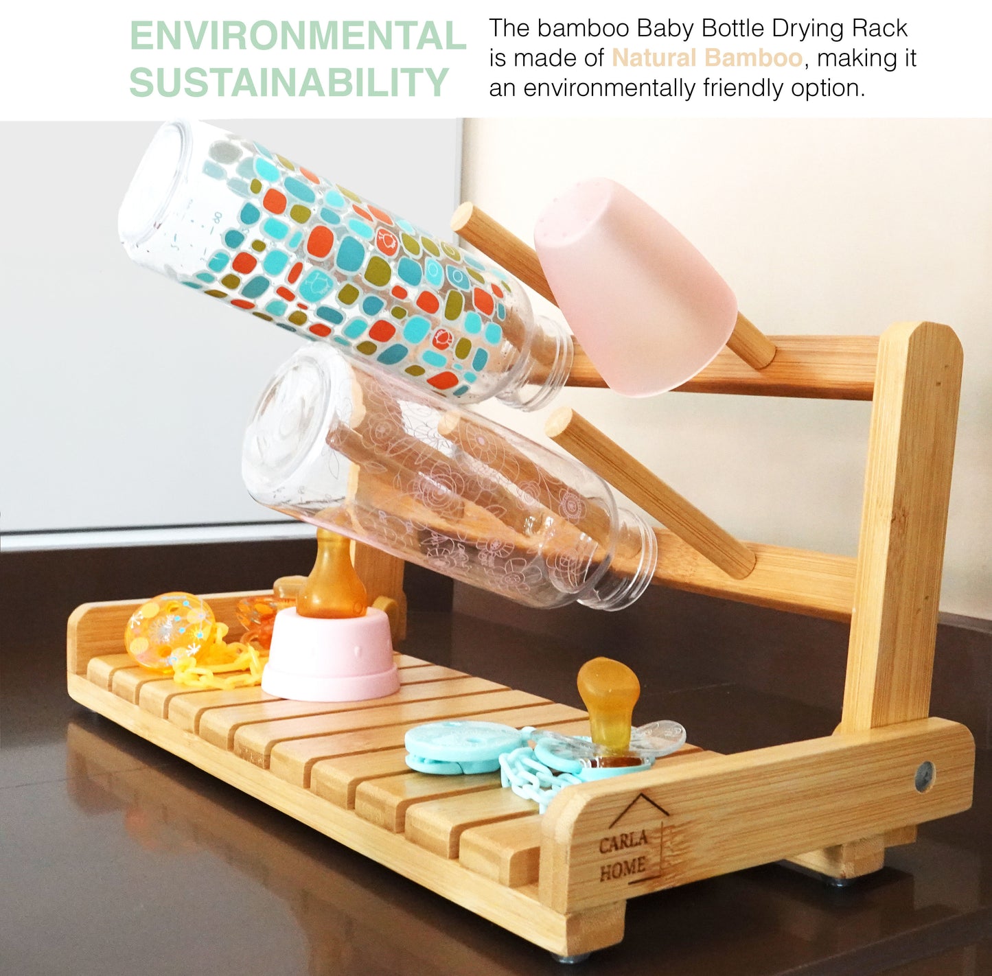 CARLA HOME Portable Bamboo Baby Bottle Drying Rack