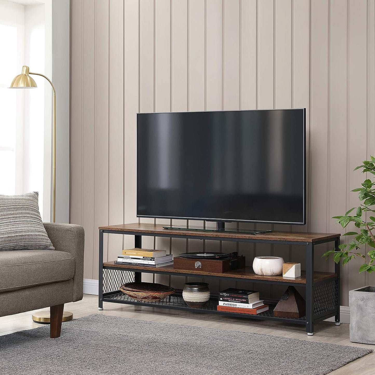 Industrial TV Stand 60 Inches, Rustic Brown