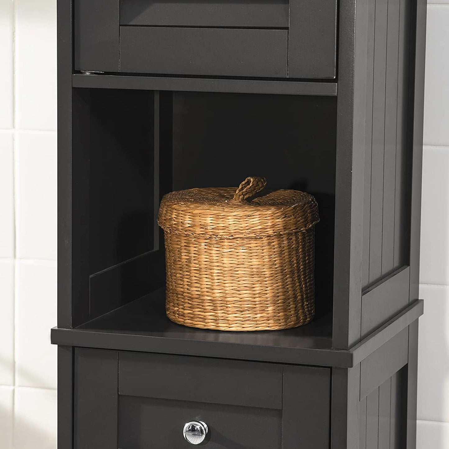 Freestanding Tall Bathroom Cabinet 170 x 32 x 30 cm (Black)