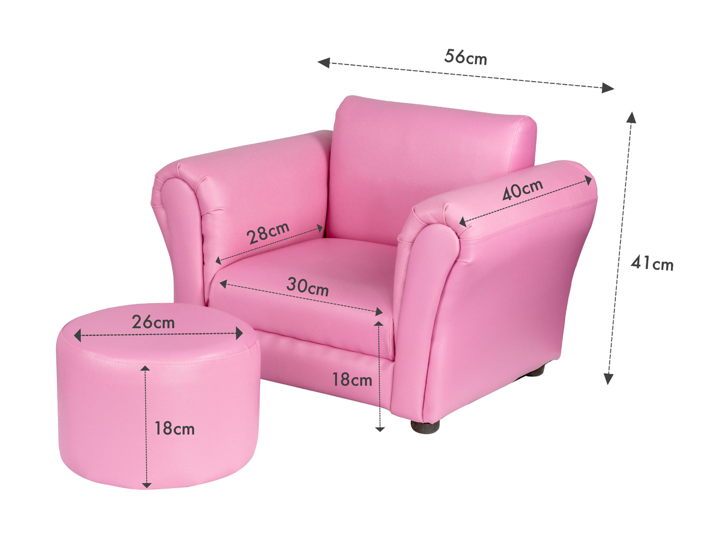 Kids Pink Couch Sofa Chair w/ Footstool in PU Leather