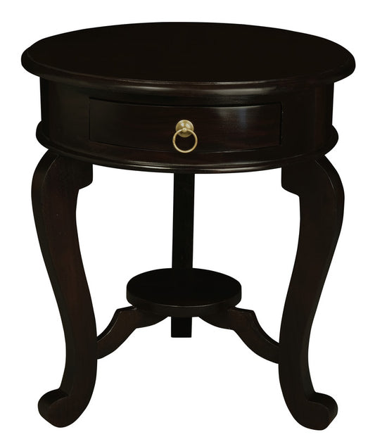 Round Cabriole Leg 1 Drawer Lamp Table (Chocolate)