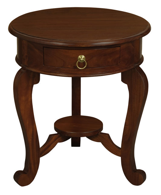 Round Cabriole Leg 1 Drawer Lamp Table (Mahogany)