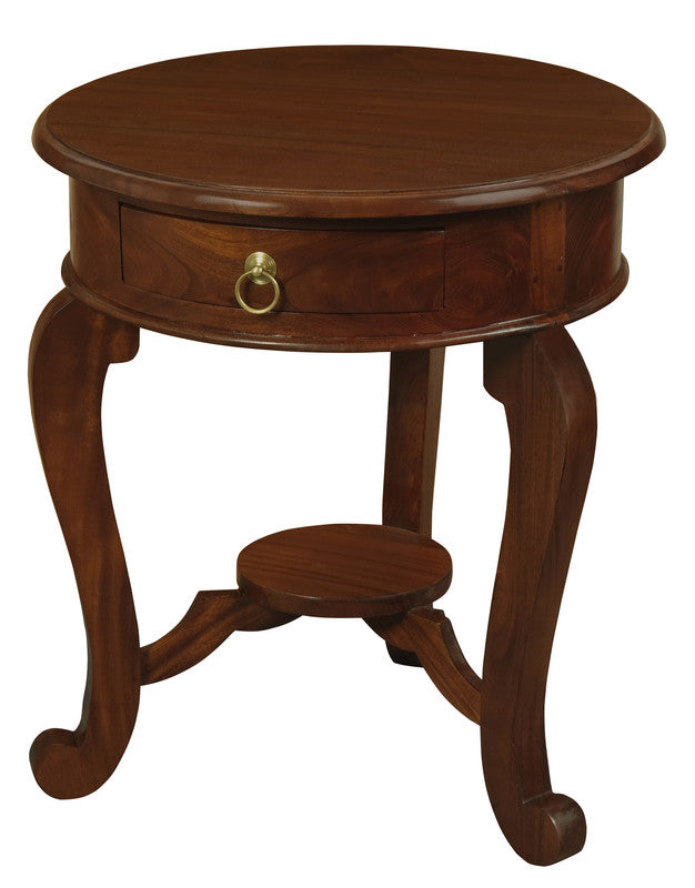 Round Cabriole Leg 1-Drawer Lamp Table - Mahogany