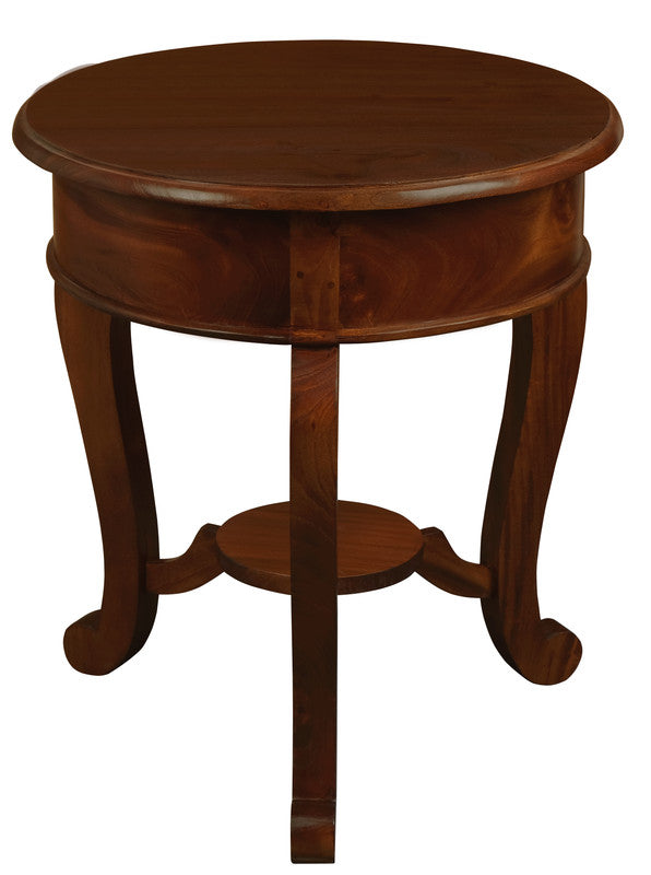 Round Cabriole Leg 1-Drawer Lamp Table - Mahogany