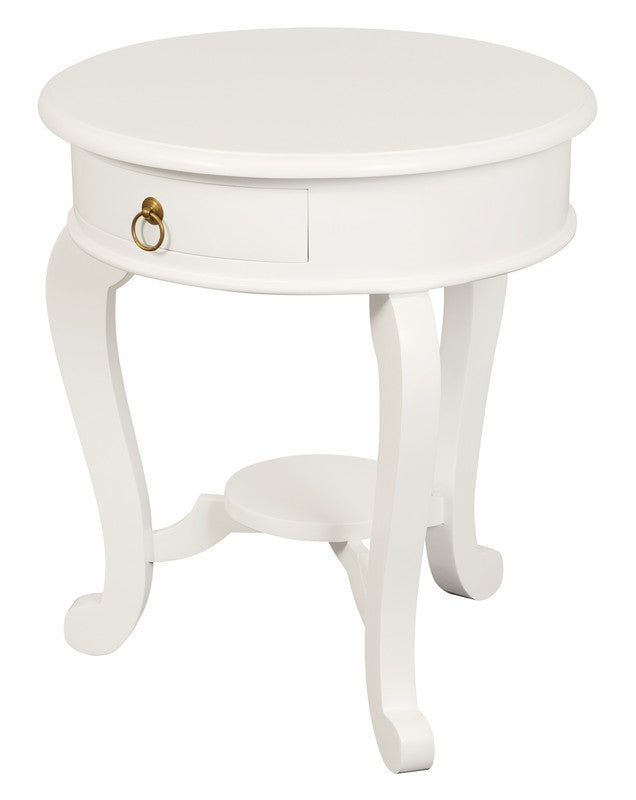 Round Cabriole Leg 1 Drawer Lamp Table (White)