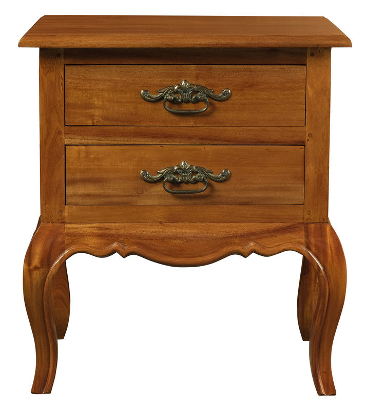 French Provincial 2 Drawer Side Table (Light Pecan)