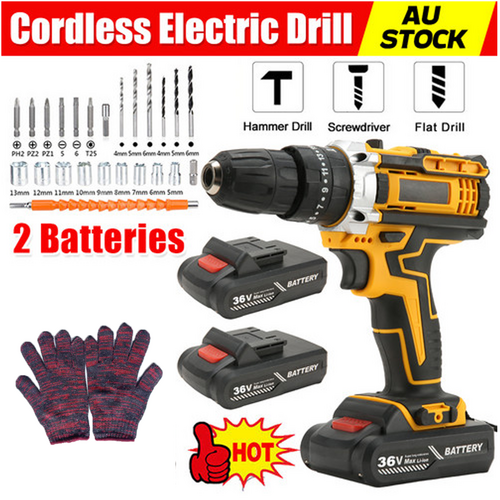 48V BRUSHLESS HEAVY DUTY CORDLESS DRILL IMPACT DRIVER KIT HAMMER +2 BATTERY Box