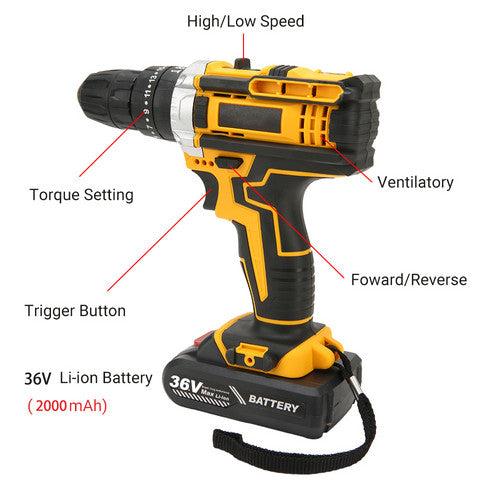 48V BRUSHLESS HEAVY DUTY CORDLESS DRILL IMPACT DRIVER KIT HAMMER +2 BATTERY Box