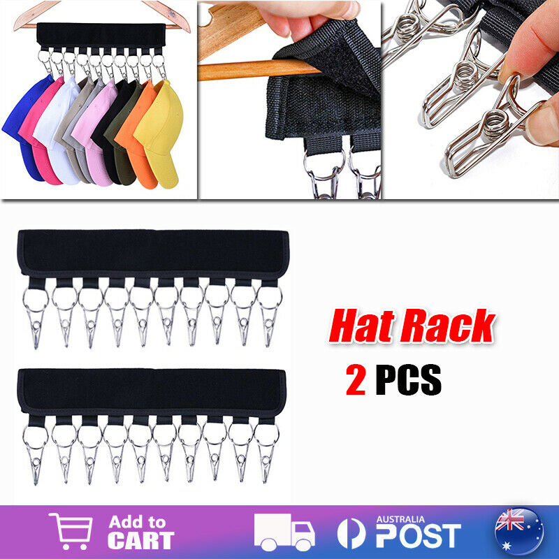 2X 10 Clips Door Cap Rack Baseball Hat Holder Closet Hanger Storage Organizer