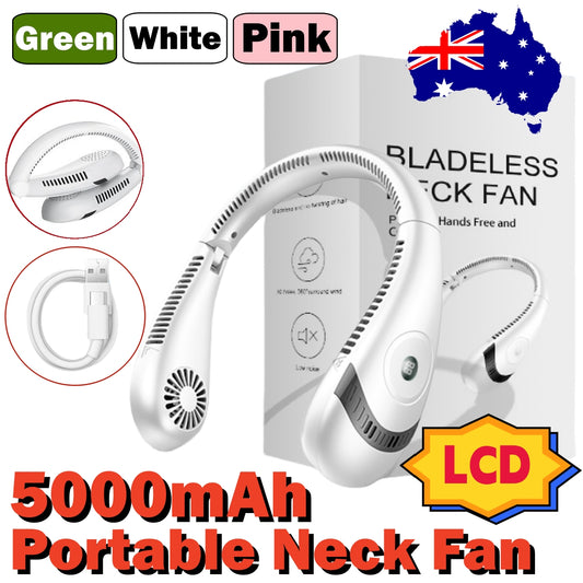 5000mAh Mini Neck Fan Bladeless Foldable Portable Quiet Rechargeable 360 degree Cooler random color