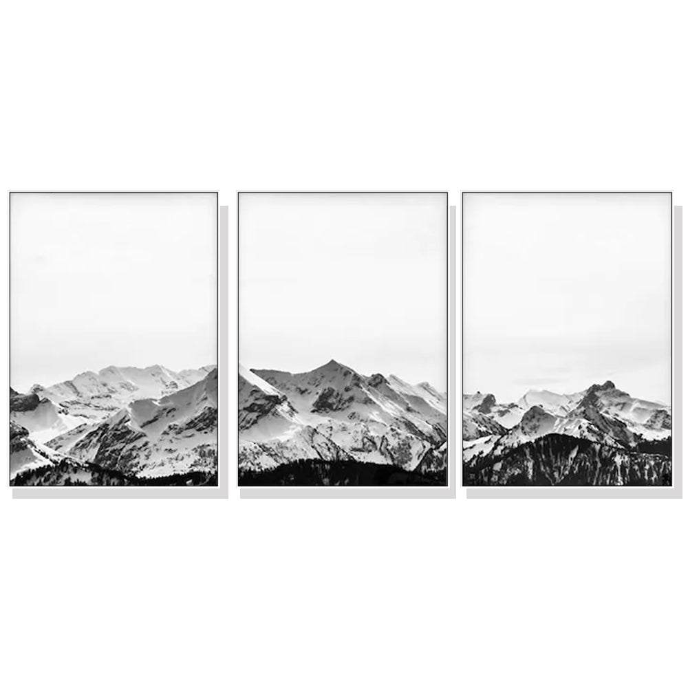 Wall Art 50cmx70cm Black White Mountain 3 Sets White Frame Canvas