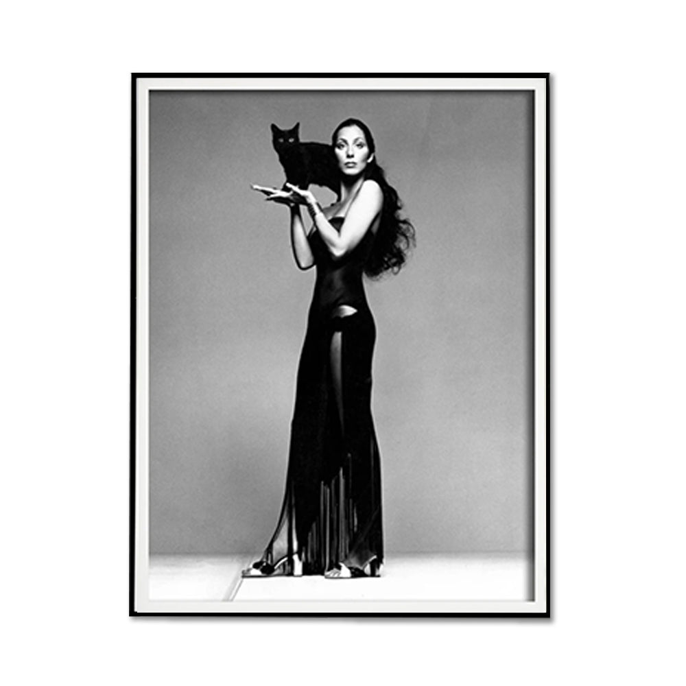 Wall Art 30cmx40cm Cher Music Black and White, Black Frame Canvas