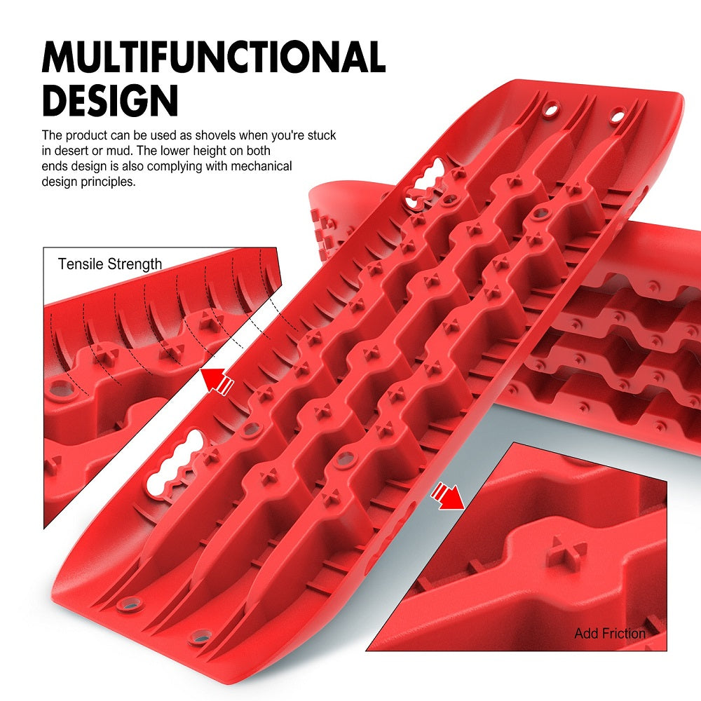 Recovery tracks 10T 2 Pairs/ Sand tracks/ Mud tracks/  Mounting Bolts Pins Gen 2.0 -Red