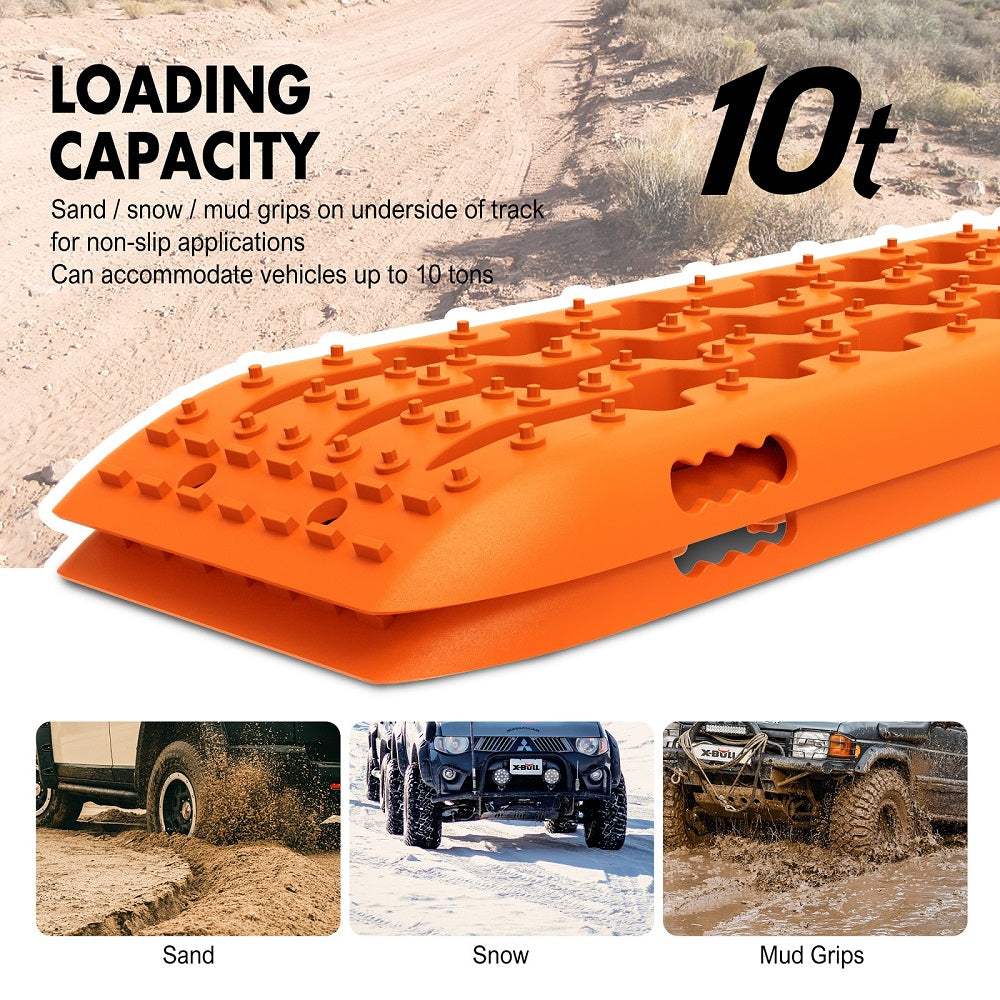 4WD Recovery tracks 10T 2 Pairs/ Sand tracks/ Mud tracks/  Mounting Bolts Pins Gen 2.0 -Orange