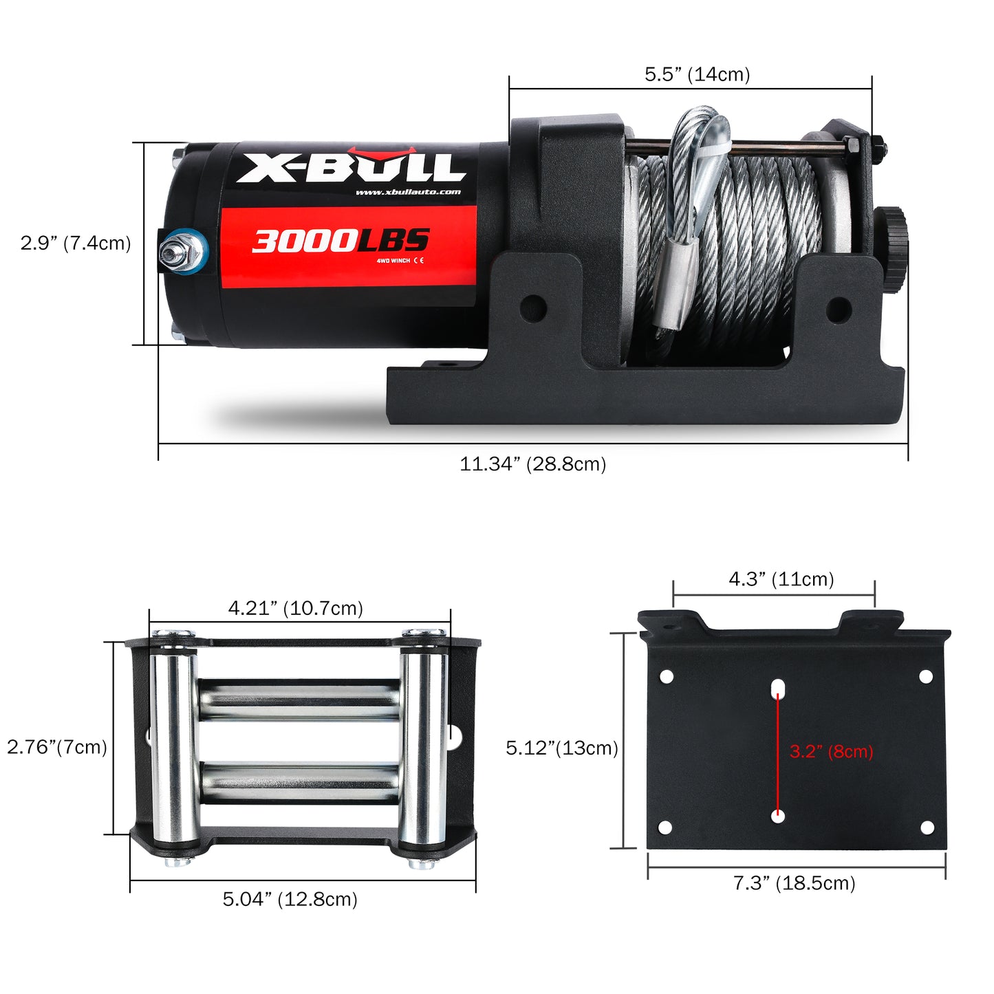 Winch 3000LBS Steel Wire Cable 12V for Boat ATV 4WD Winch Trailer - 10 Units