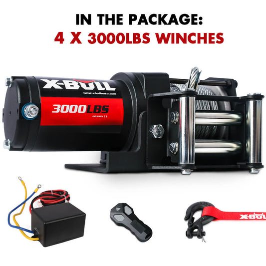 X-BULL 3000LBS Electric Winch Steel Wire Cable 12V Boat ATV UTV Winch Trailer 4 Units