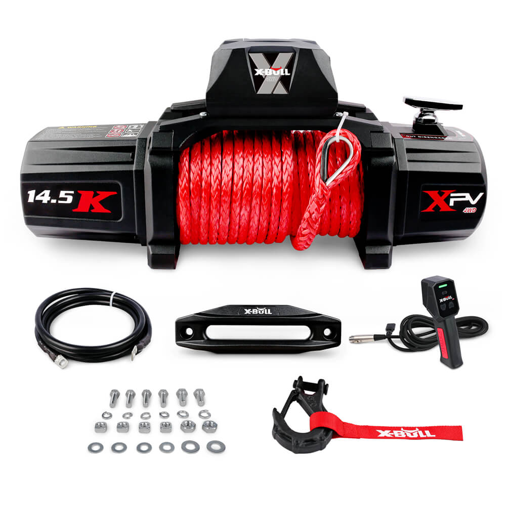 14500LBS Winch 12V synthetic rope with Recovery Tracks Gen3.0 Red