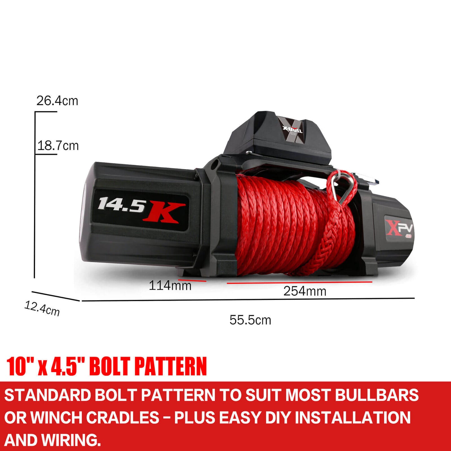 14500LBS Winch 12V synthetic rope with Recovery Tracks Gen3.0 Red