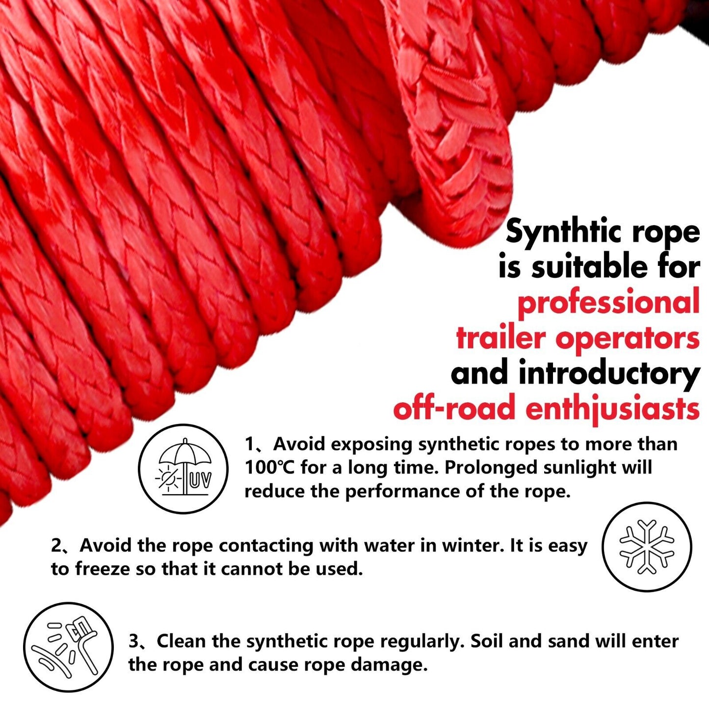 14500LBS Winch 12V synthetic rope with Recovery Tracks Gen3.0 Red