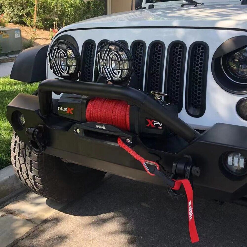 12V Winch 14500LBS synthetic rope with winch cover