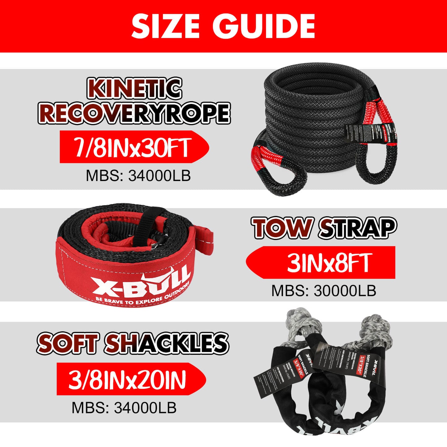 4WD Recovery Kit Kinetic Recovery Rope With 14500LBS Winch 12V Winch 4WD 4X4 Offroad